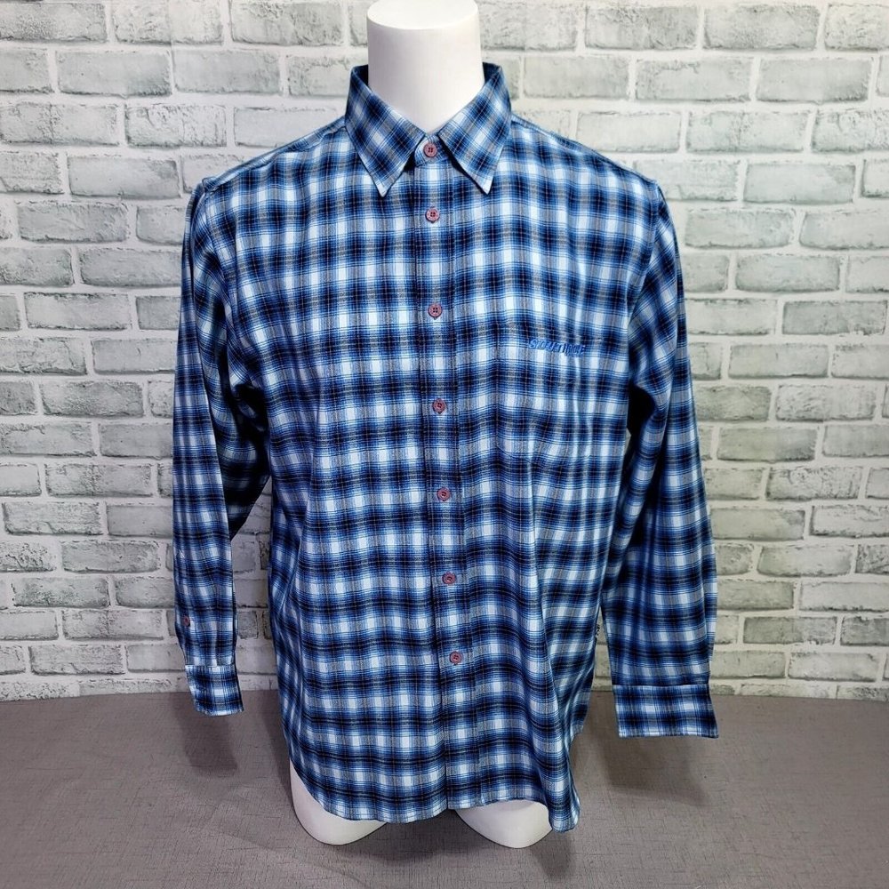 Y2K SouthPole Mens L Blue Plaid Long Sleeve Button Front Shirt Streetwear‎